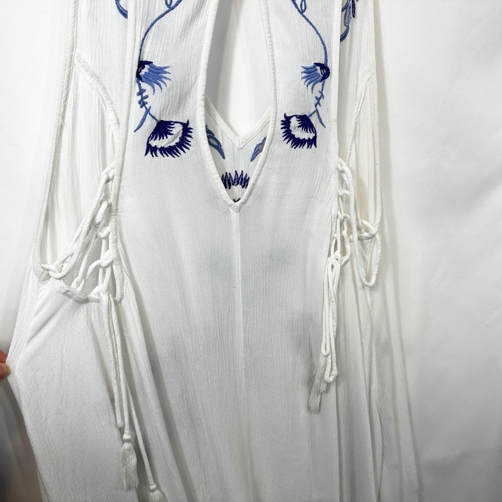 Free People Medium Slip Dress Adelaide Festival White Blue Floral Boho Mini 195 - Picture 11 of 16
